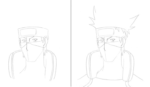 How to draw Kakashi - steps 3 and 4