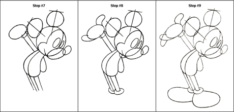 Draw Mickey mouse guide steps 7-9 Draw Mickey mouse guide steps 7-9